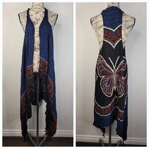 Butterfly Embellished Cardigan Vest OS Asymmetrical Open Front Bohemian Festival